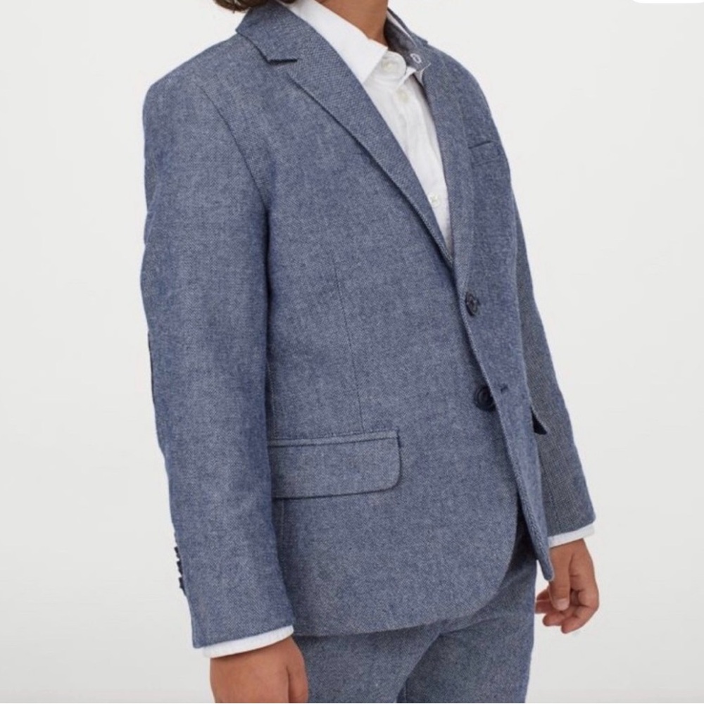 Youth H&M Blue Textured Suit with Elbow Patches